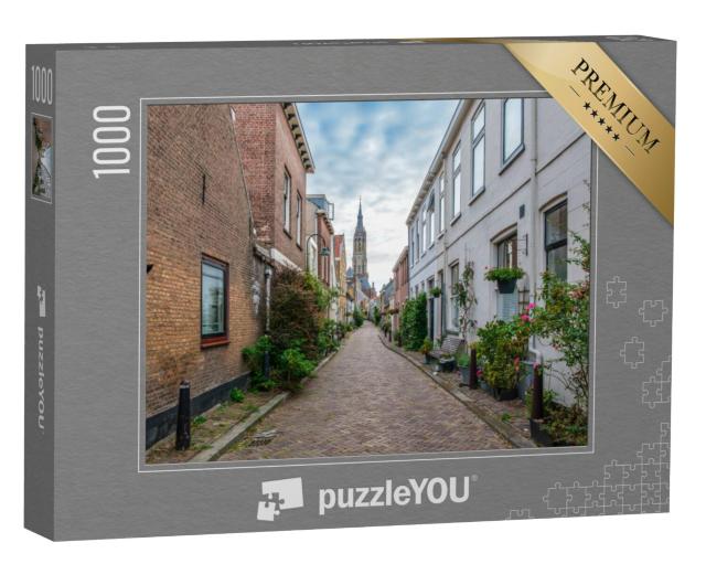 Puzzel 1000 stukjes „Stadsgezicht van Delft met uitzicht op de toren van de beroemde Nieuwe Kerk“