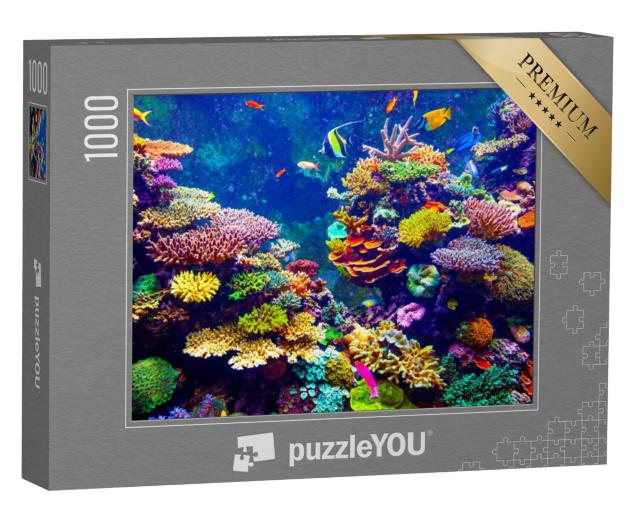 Puzzel 1000 stukjes „Singapore Aquarium - Koraalrif en tropische vissen in het zonlicht“