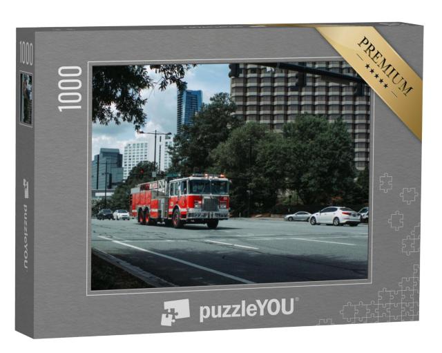 Puzzel 1000 stukjes „Brandweerwagen op weg naar de plaats delict“