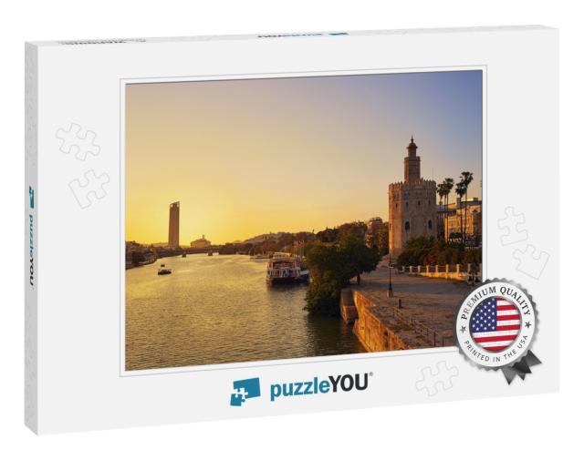 Seville Sunset Skyline Torre Del Oro in Sevilla Andalusia... Jigsaw Puzzle