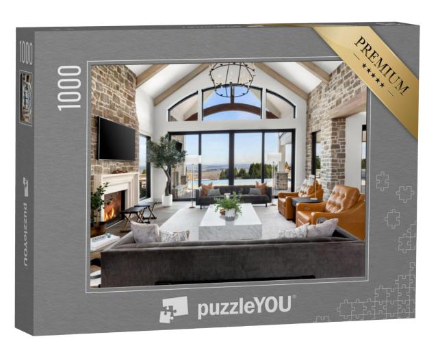 Puzzel 1000 stukjes „Luxe woonkamer met prachtig uitzicht“