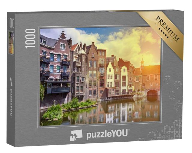 Puzzel 1000 stukjes „Zonsondergang boven Delfshaven in Rotterdam, Nederland“