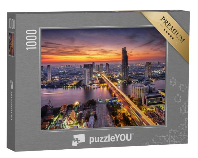 Puzzel 1000 stukjes „Bangkok bij zonsondergang op de Taksin Bridge“