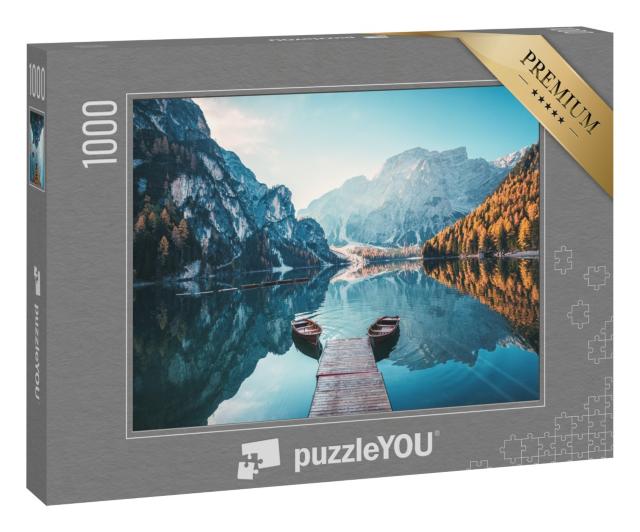 Puzzle 1000 Teile „Boote auf dem Pragser Wildsee in den Dolomiten, Südtirol, Italien“