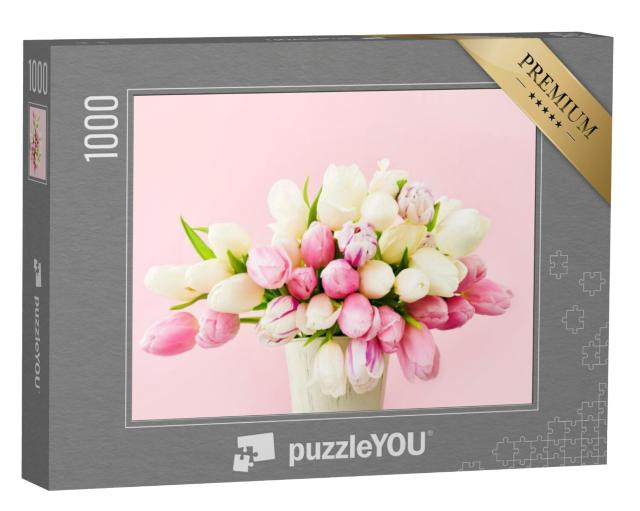 Puzzel 1000 stukjes „Boeket van roze en witte tulpen“