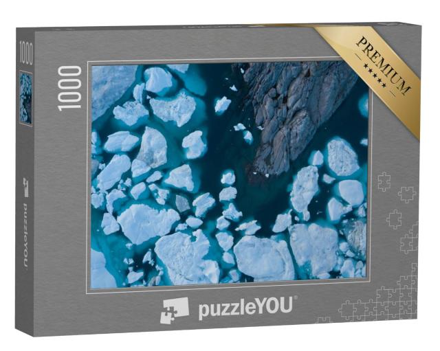 Puzzel 1000 stukjes „Luchtfoto van ijsbergen, smeltende gletsjers van Groenland“