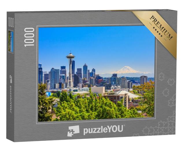 Puzzel 1000 stukjes „Skyline van het centrum van Seattle en Mt. Rainier, Washington“