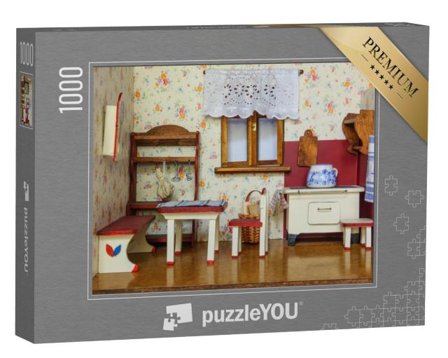 Puzzel 1000 stukjes „Detail van een woonkamer in een retro poppenhuis“