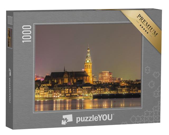 Puzzel 1000 stukjes „De Nederlandse stad Nijmegen met de Waal in de avond“