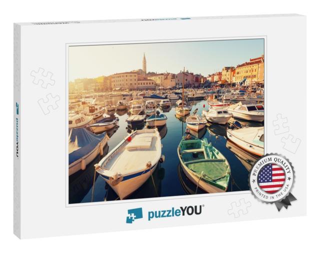 Sunset At Medieval Town of Rovinj, Colorful with Houses &... Jigsaw Puzzle