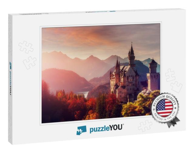 Typical Postcard. Majestic Neuschwanstein Castle During S... Jigsaw Puzzle