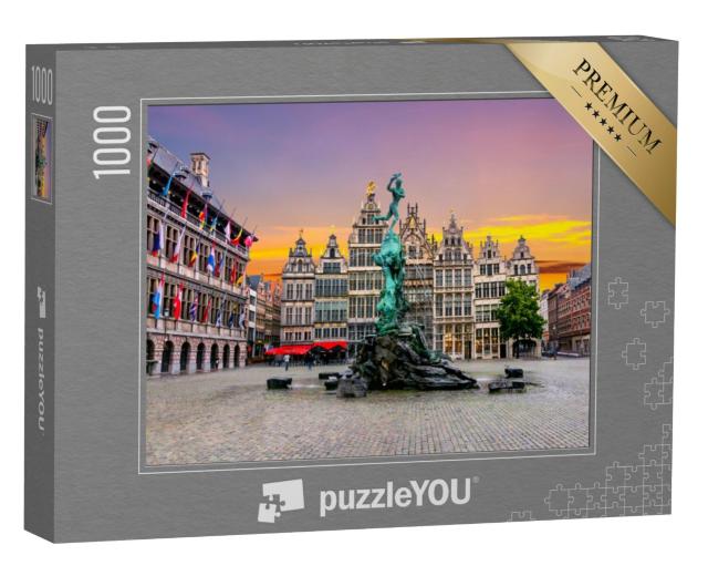 Puzzel 1000 stukjes „Brabo fontein op het marktplein in het centrum van Antwerpen, België“