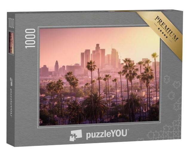 Puzzel 1000 stukjes „Los Angeles skyline bij zonsondergang, Californië, VS“