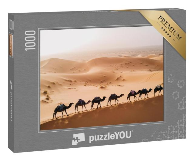 Puzzle 1000 Teile „Marokko: Kamel-Karawane in der Sahara, größte und heißeste Wüste der Welt“