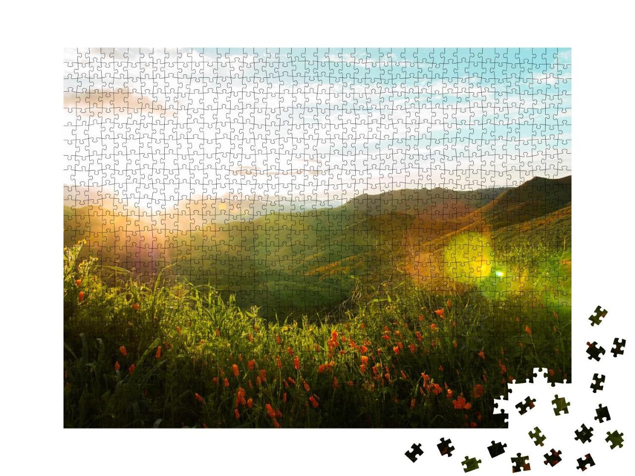 Puzzle 1000 Teile „Sonnenaufgang über den California Hills“