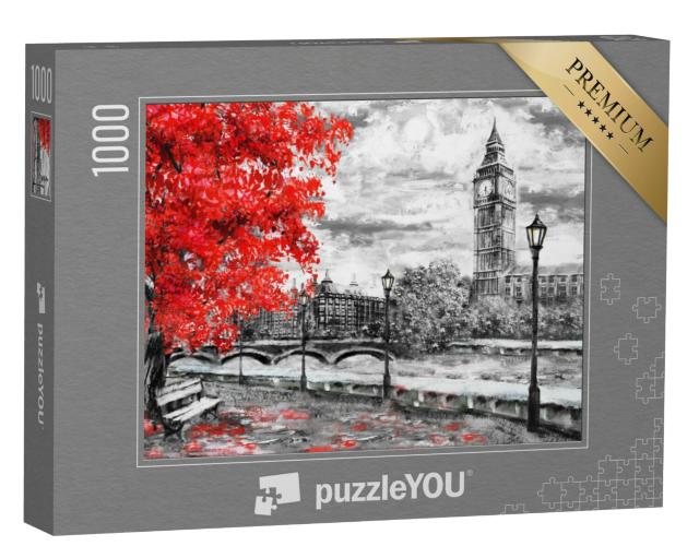 Puzzel 1000 stukjes „Olieverfschilderij op doek: Londense straat met Big Ben“