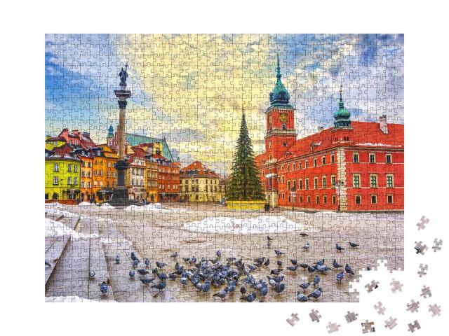 Puzzle 1000 Teile „Altstadt von Warschau mit Schloss, Sigismund-Säule und Bürgerhäusern“