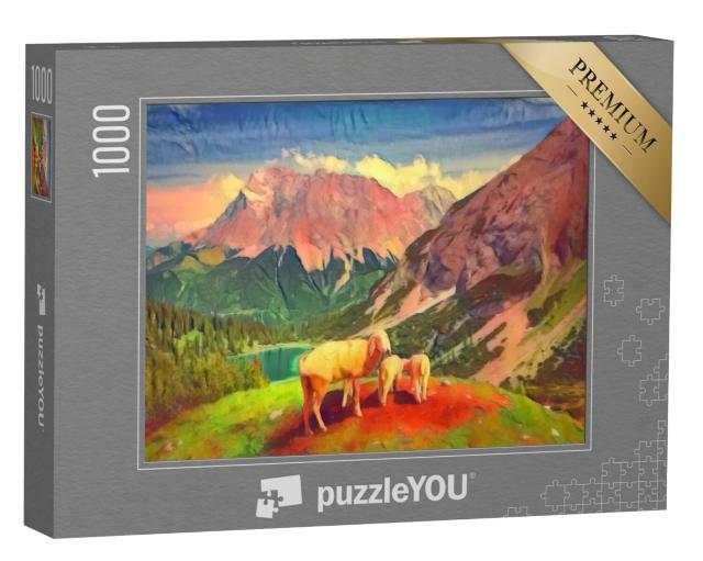 Puzzel 1000 stukjes „in de kunststijl van Franz Marc - Seebensee en Coburger Hütte - Puzzelcollectie Kunstenaars & Schilderijen“