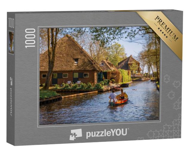 Puzzel 1000 stukjes „Boottocht door het Giethoorns kanaal met pittoreske huisjes, Giethoorn“