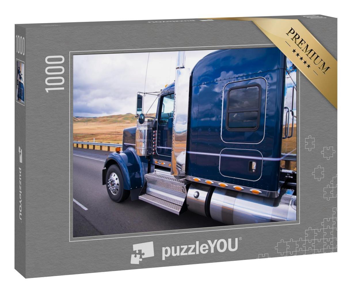 Puzzle 1000 Teile „Chromverzierter Truck auf dem Highway durch Kaliforniern“