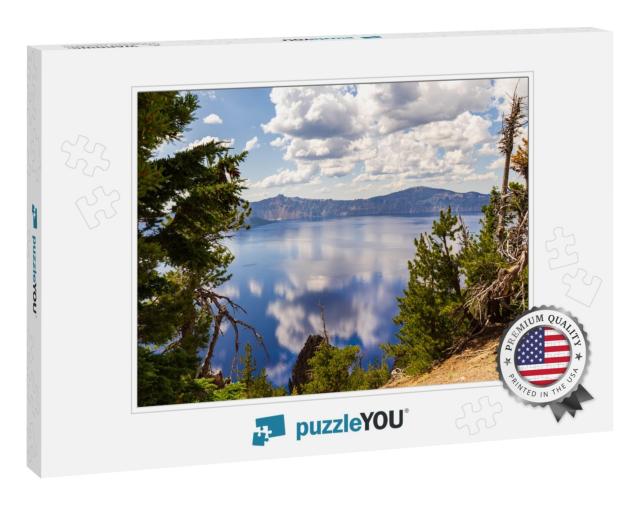 Crater Lake National Park Oregon Usa, Lake with Cloud Ref... Jigsaw Puzzle