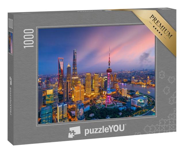 Puzzle „Skyline von Shanghai bei Nacht, China“