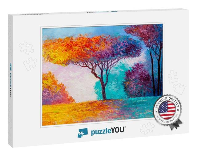 Oil Painting Landscape - Colorful Autumn Forest. Hand Pai... Jigsaw Puzzle