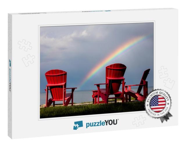 Lakefront Seats in Front Rainbow... Jigsaw Puzzle