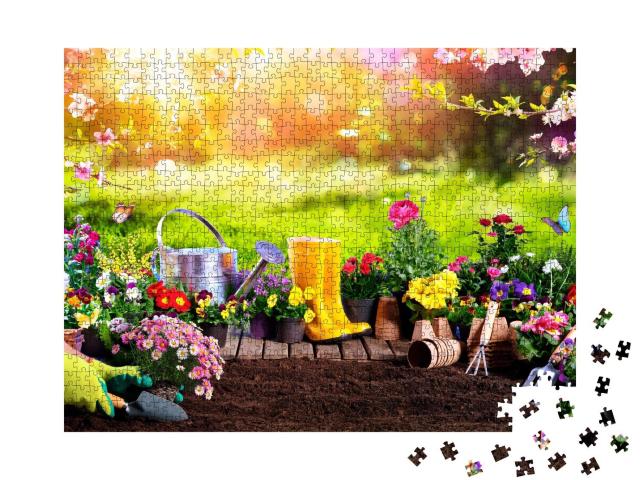 Puzzle 1000 Teile „Frühjahrsgärtnern im sonnigen Garten“