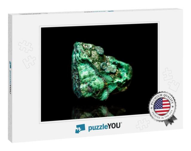 Green Rough Malachite Mineral Stone in Front of Black Bac... Jigsaw Puzzle