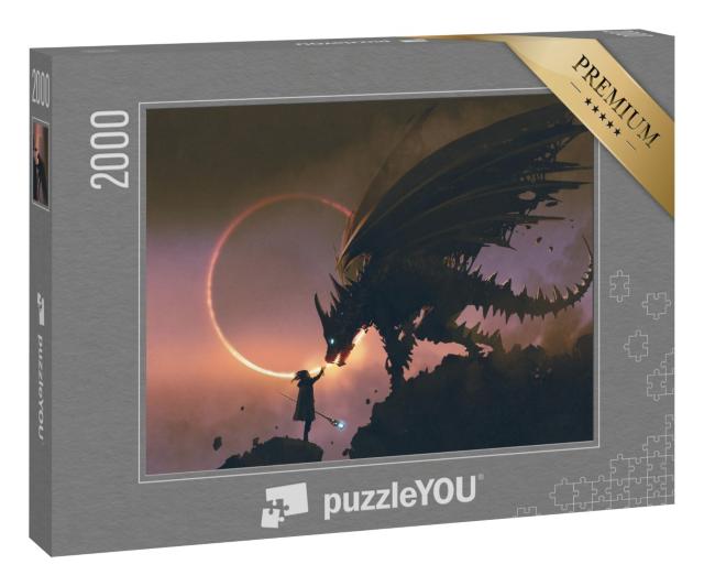 Puzzle 2000 Teile „Digitale Kunst: Der Zauberer und sein Drache“