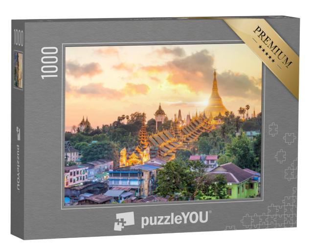 Puzzel 1000 stukjes „Zonsondergang over de skyline van Yangon Shwedagon Pagode in Myanmar“