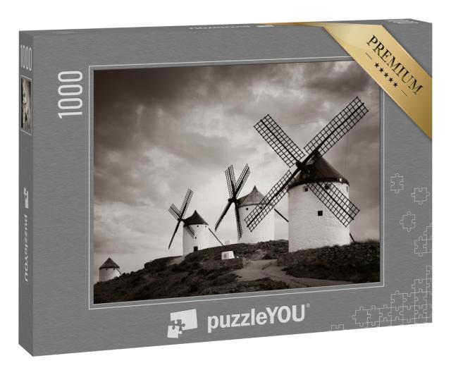 Puzzle 1000 Teile „Eine Gruppe von Windmühlen in Consuegra bei Toledo in Spanien“