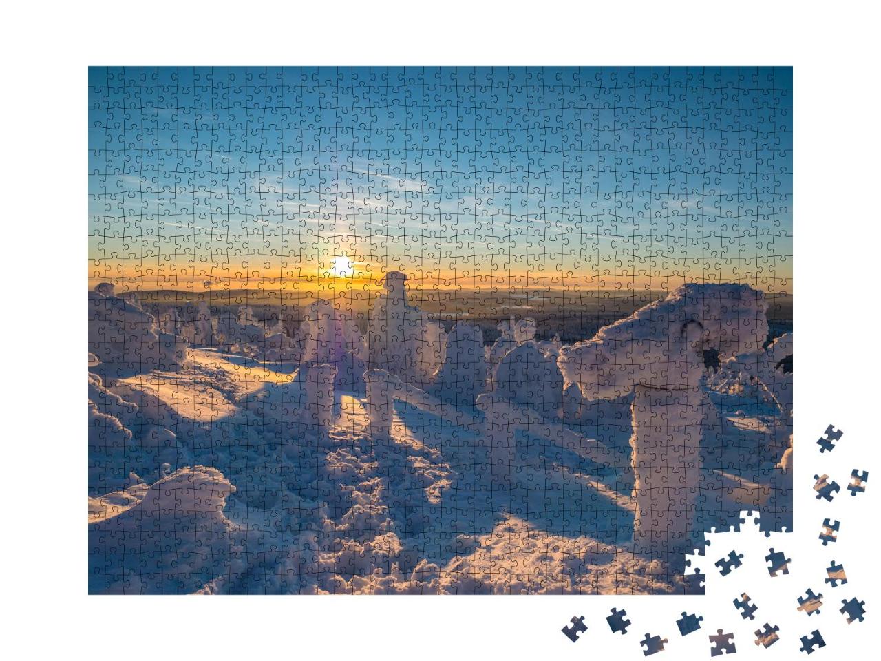 Puzzle 1000 Teile „Winterlicher Sonnenuntergang auf dem Fichtelberg“