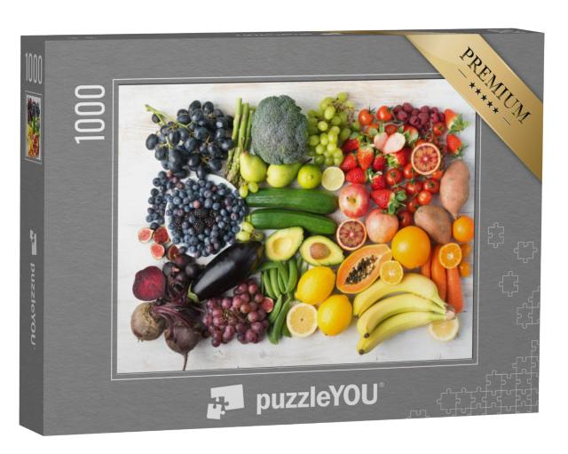 Puzzel 1000 stukjes „Assortiment fruit en groenten in regenboogkleuren“