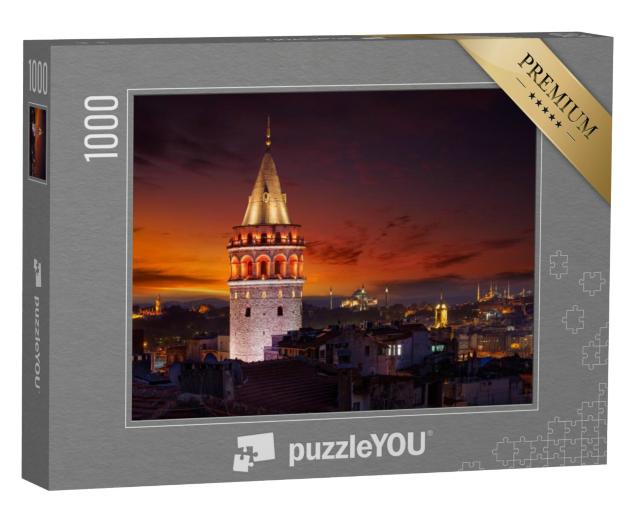 Puzzel 1000 stukjes „Galatatoren 's avonds verlicht, Istanbul, Türki“