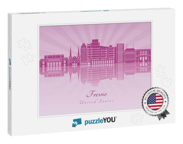 Fresno Skyline in Purple Radiant Orchid in Editable Vecto... Jigsaw Puzzle