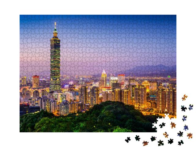 Puzzle 1000 Teile „Taipeh, Taiwan: Skyline der Stadt in der Dämmerung“