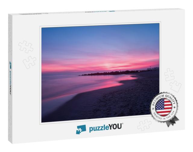 Dramatic Sunset on Coney Island Beach in Brooklyn, New Yo... Jigsaw Puzzle