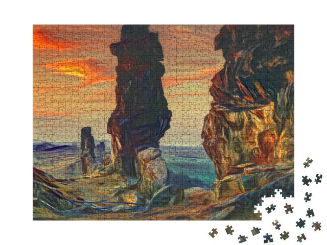 Puzzle 1000 Teile „im Stil von Edvard Munch, Der Schrei - Teufelsmauer im Harz, Deutschland“