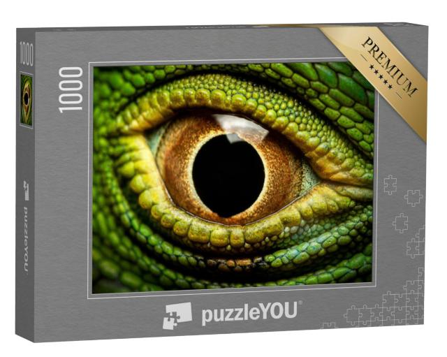 Puzzel 1000 stukjes „Macrobeeld van het oog van een groene leguaan“