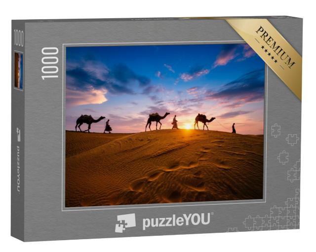 Puzzel 1000 stukjes „Kameeldrijver in de zandduinen van de Thar-woestijn, India“