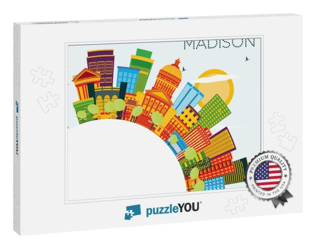 Madison Wisconsin Skyline with Color Buildings, Blue Sky... Jigsaw Puzzle