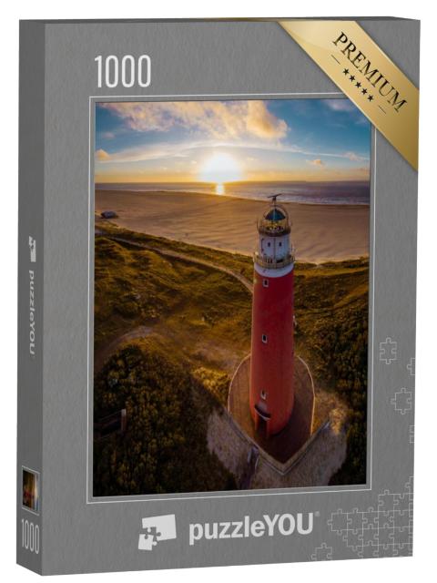 Puzzel 1000 stukjes „Nederlandse vuurtoren op het strand van Texel, Nederland“