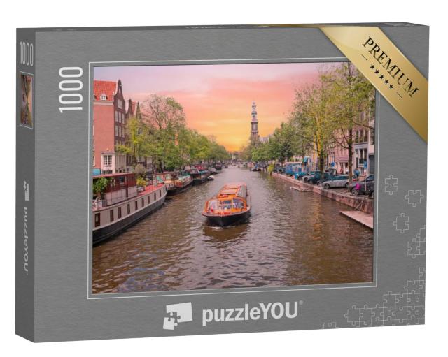 Puzzel 1000 stukjes „Stadsgezicht in Amsterdam, Nederland, aan de Prinsengracht met de Westerkerk“