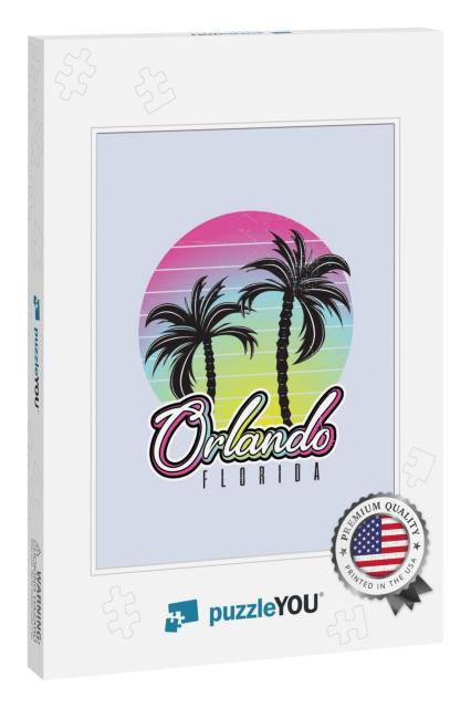 Orlando Florida Summertime Vintage Palm Tree Blend Poster... Jigsaw Puzzle