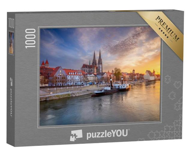 Puzzel 1000 stukjes „Regensburg in de lente: Zonsondergang over de stad, Beieren“