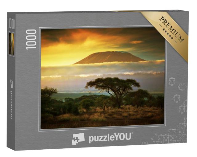 Puzzel 1000 stukjes „Pittoresk: Savanne en wolken op de Kilimanjaro in Amboseli, Kenia, Afrika“