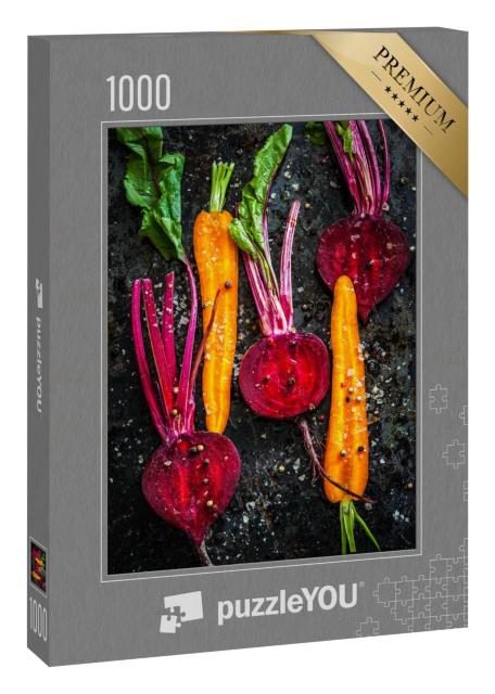 Puzzle 1000 Teile „Rohes Gemüse zum Braten auf einem Backblech“