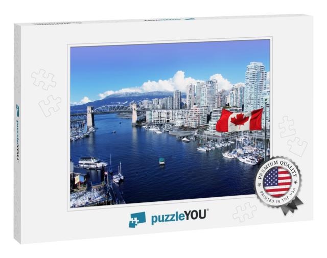 Canadian Flag in Front of View of False Creek & the Burra... Jigsaw Puzzle